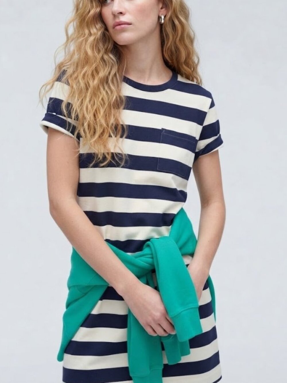 Everlane - The Organic Cotton Weekend Tee Dress | Large | Navy & Canvas Stripe - Picture 16 of 16